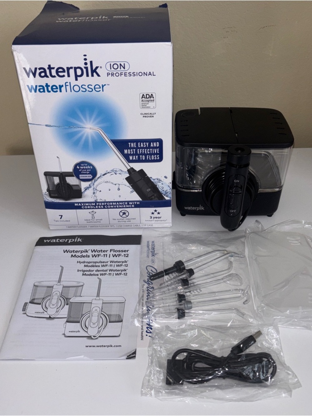 Waterpik ION Professional Water Flosser WF-12CD022-4 Black Open Box NEW - Picture 8 of 16